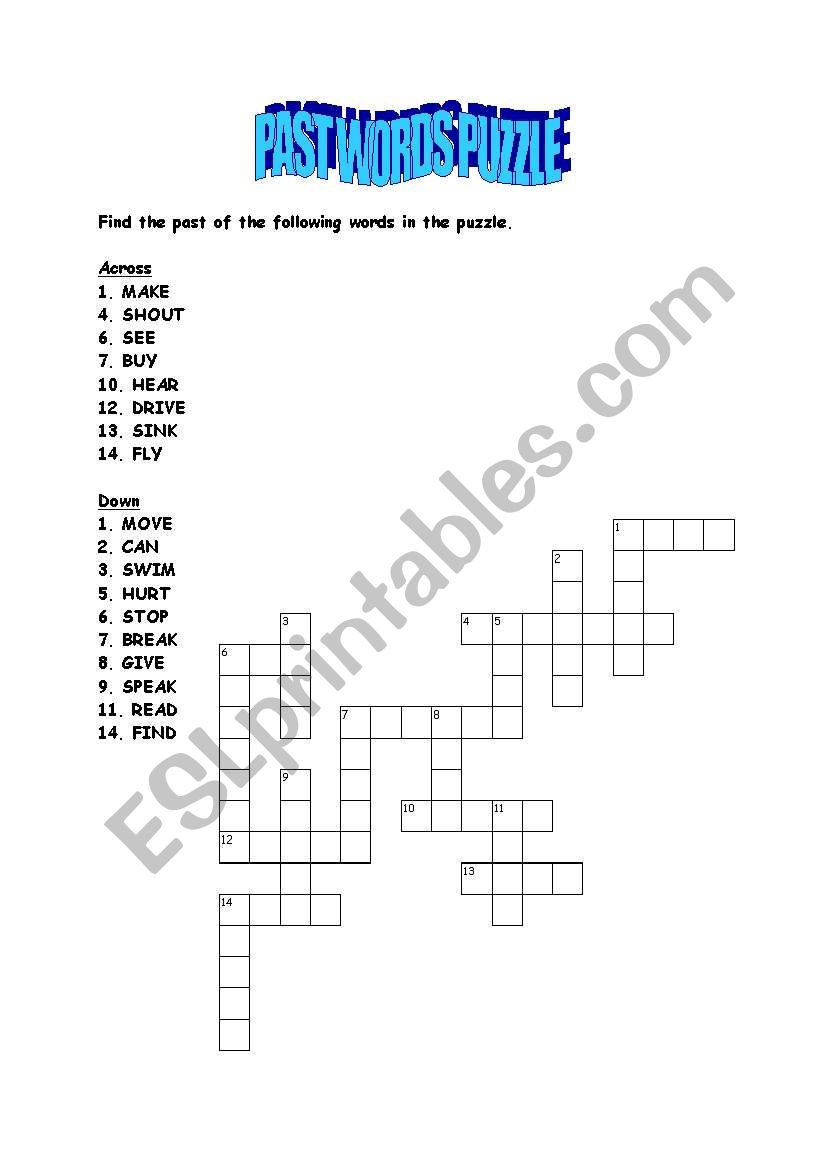 PAST WORDS PUZZLE worksheet