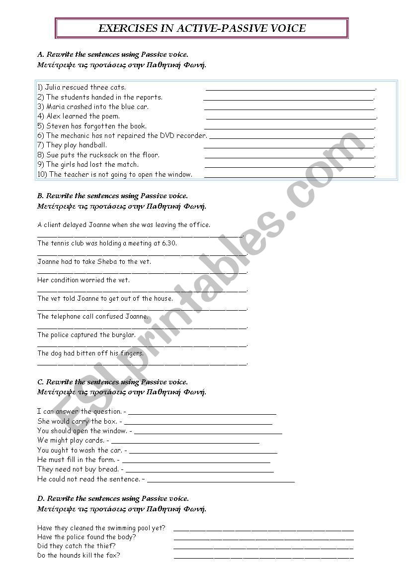 PASSIVE VOICE EXERCISES worksheet