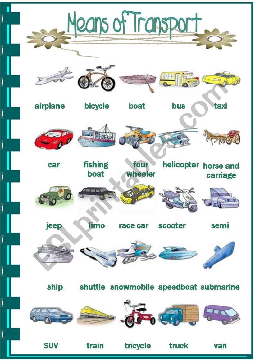 Means of Transport worksheet