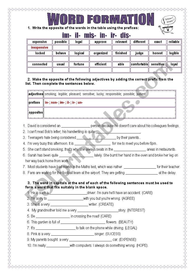 Word formation worksheet