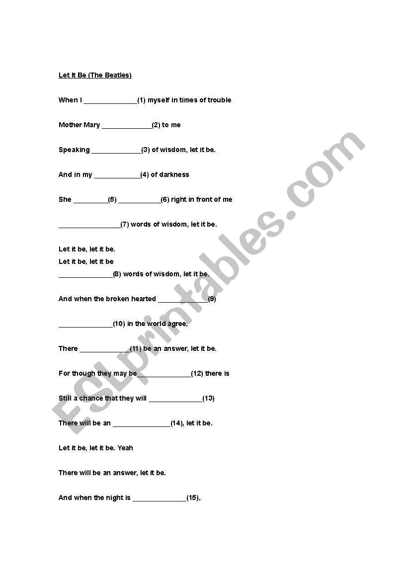 let it be worksheet