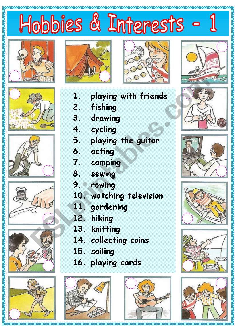 hobbies interests 1 2 esl worksheet by manderlay