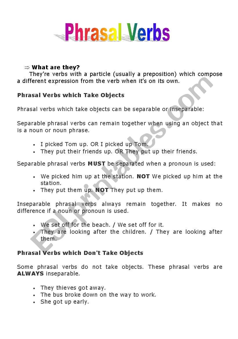 Phrasal verbs 2 worksheet