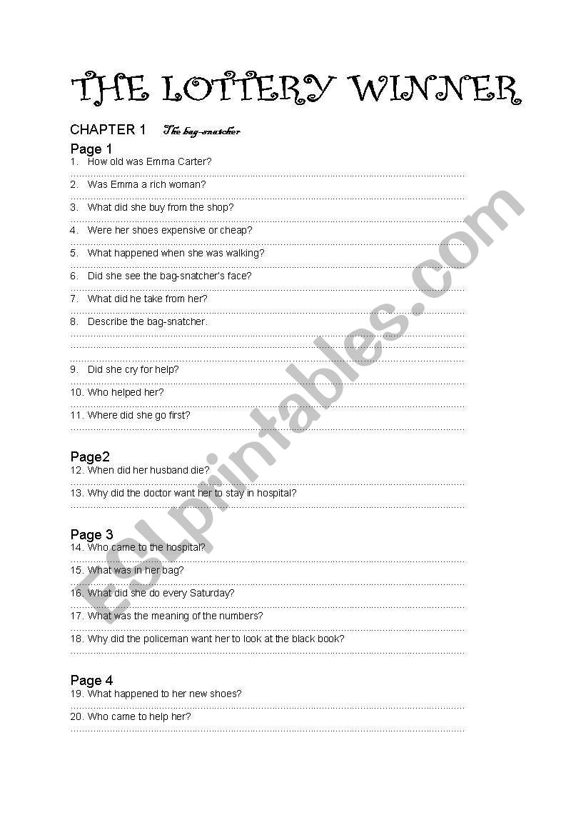 English worksheets: the lottery winner by Rosemary Border