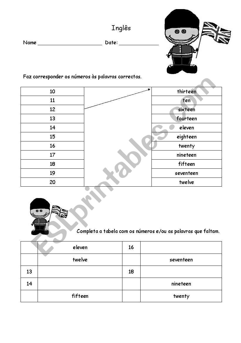 The numbers worksheet