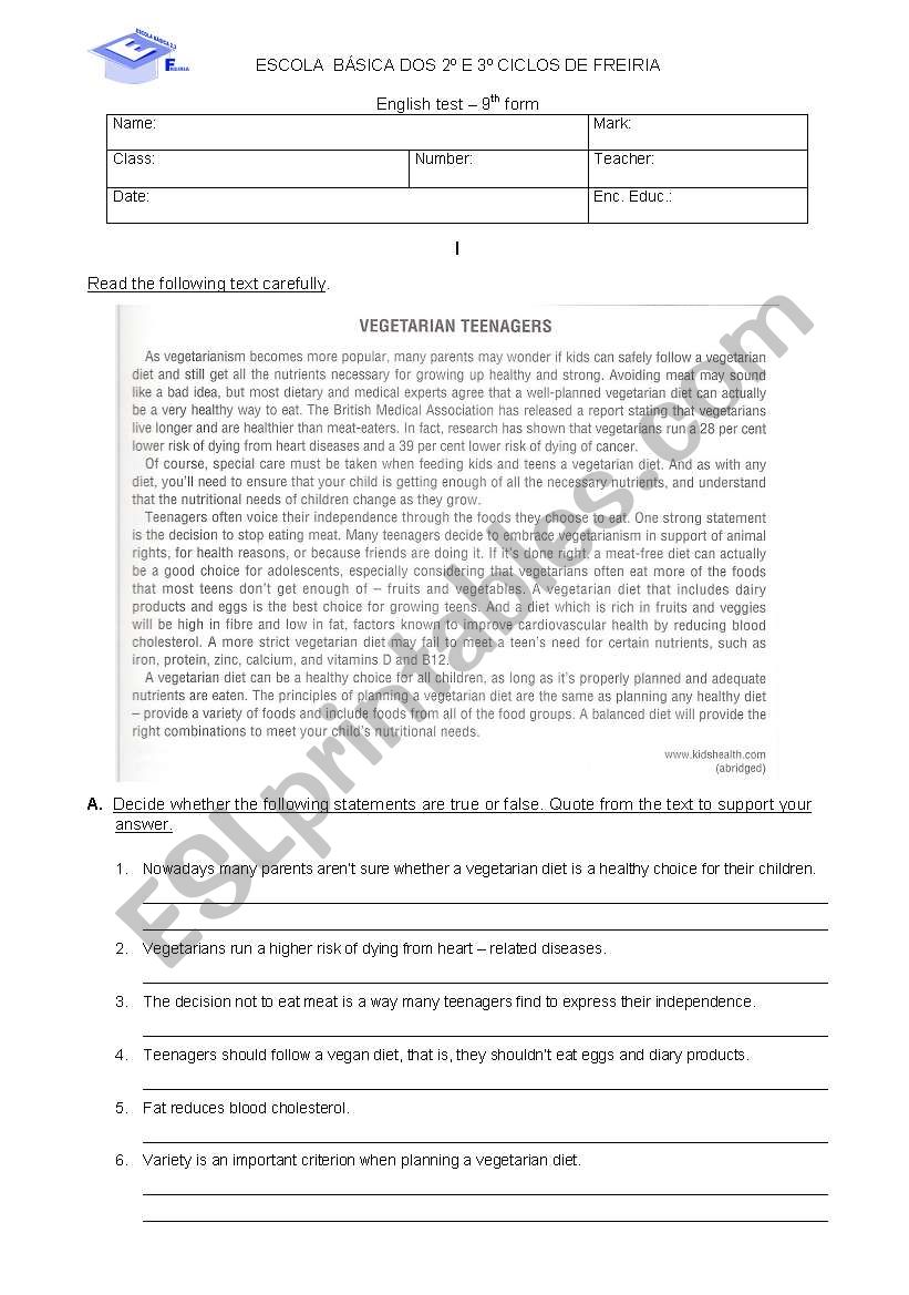 Test-V level worksheet