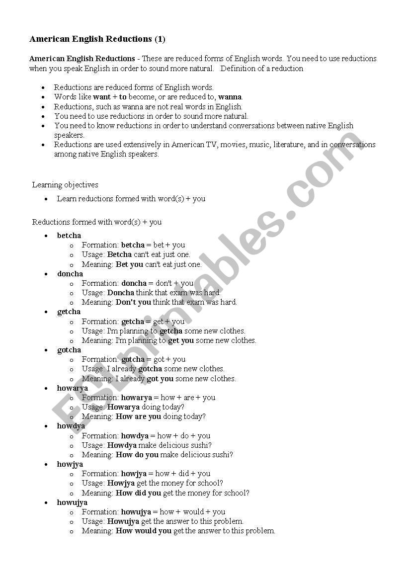 american-english-reductions-1-esl-worksheet-by-ritanilo