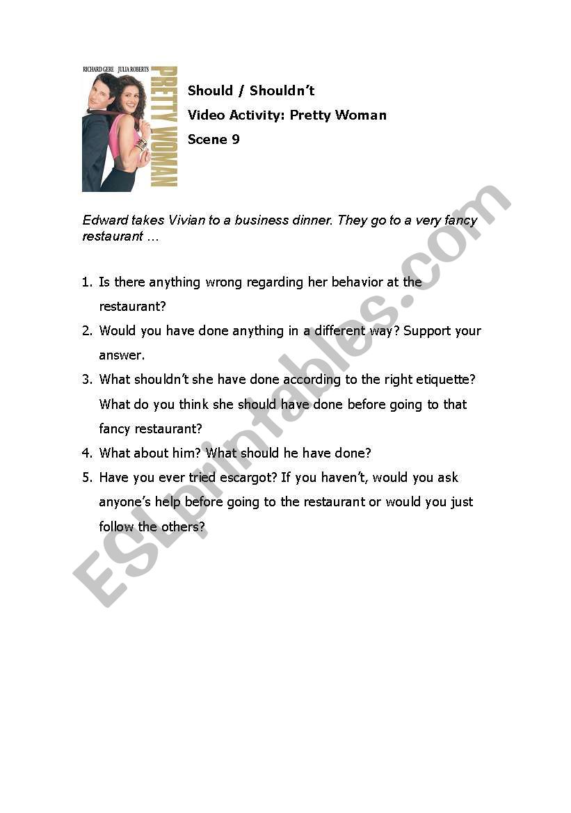Should / ShouldnÂ´t - Video activity: Pretty Woman