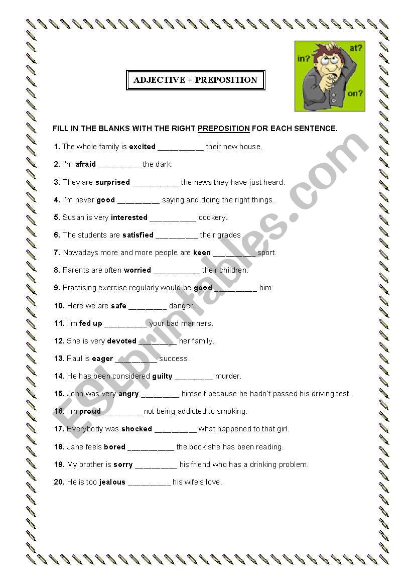 Adjective + preposition worksheet