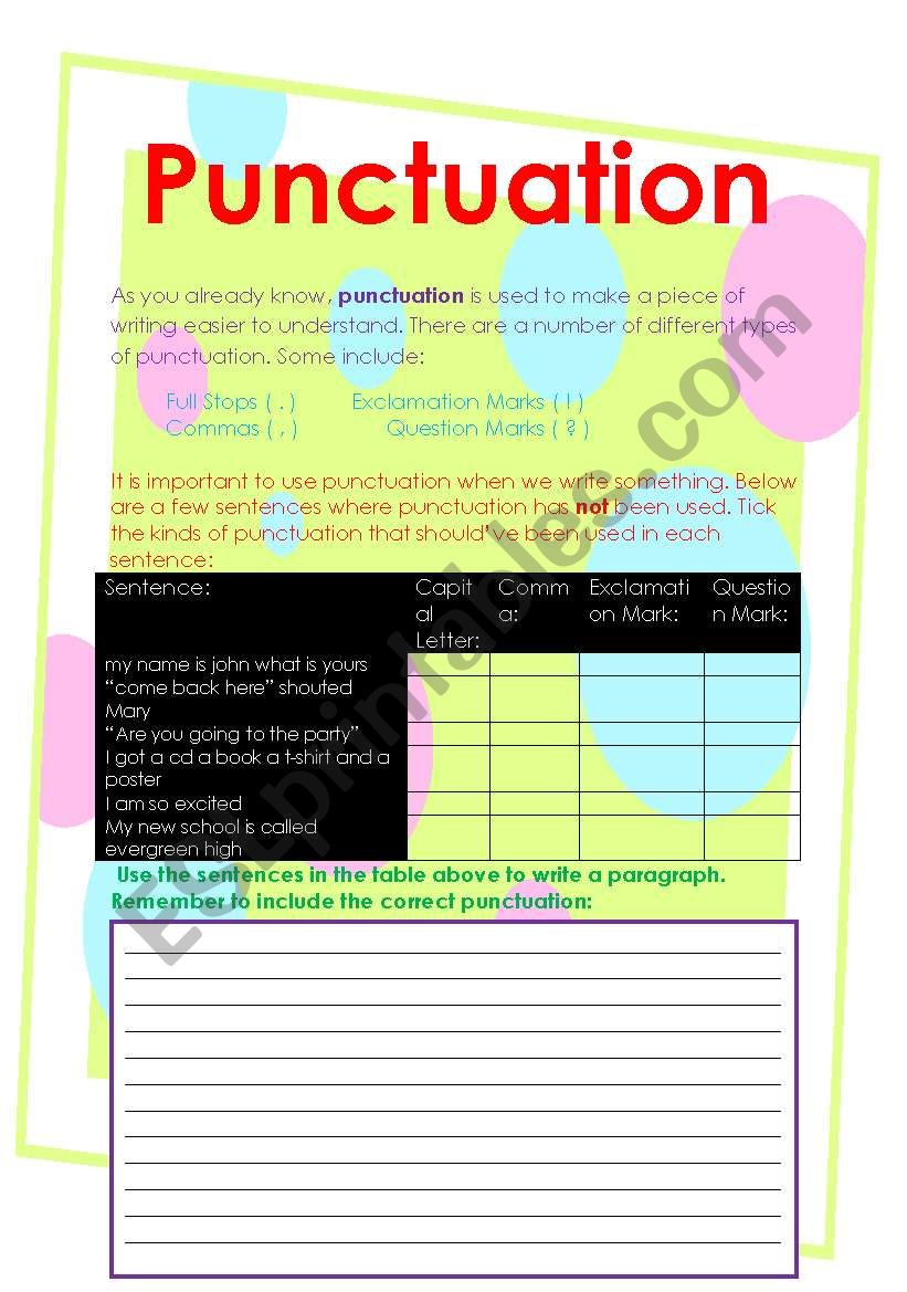 Punctuation Worksheet worksheet