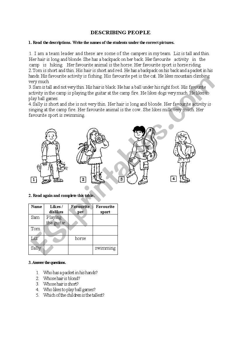 Describing People worksheet