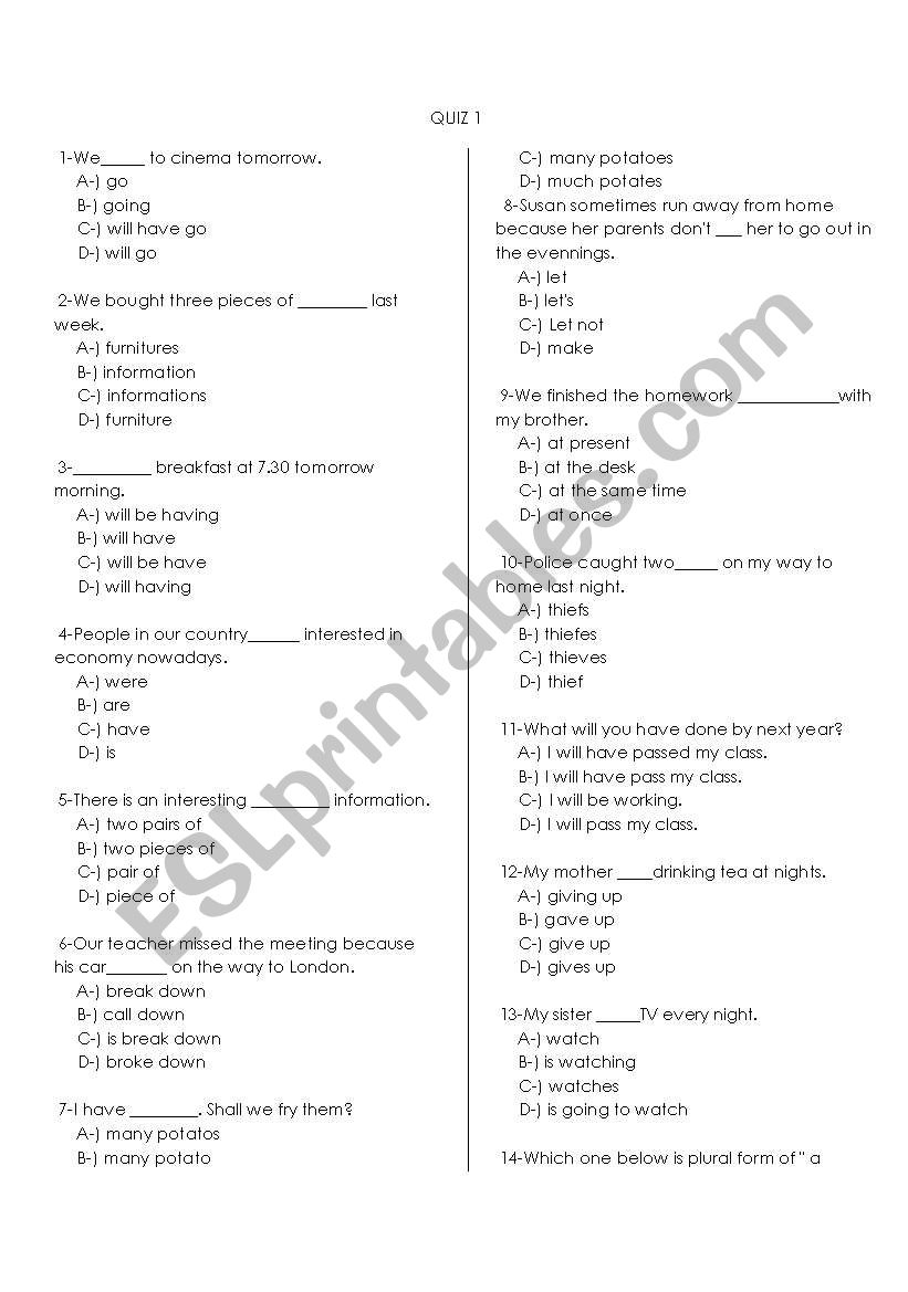 quiz worksheet