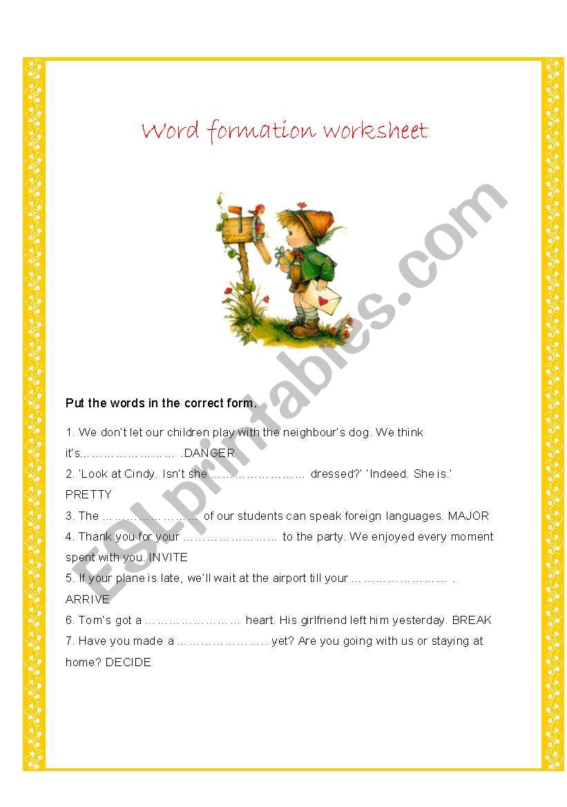 WORD FORMATION WORKSHEET worksheet