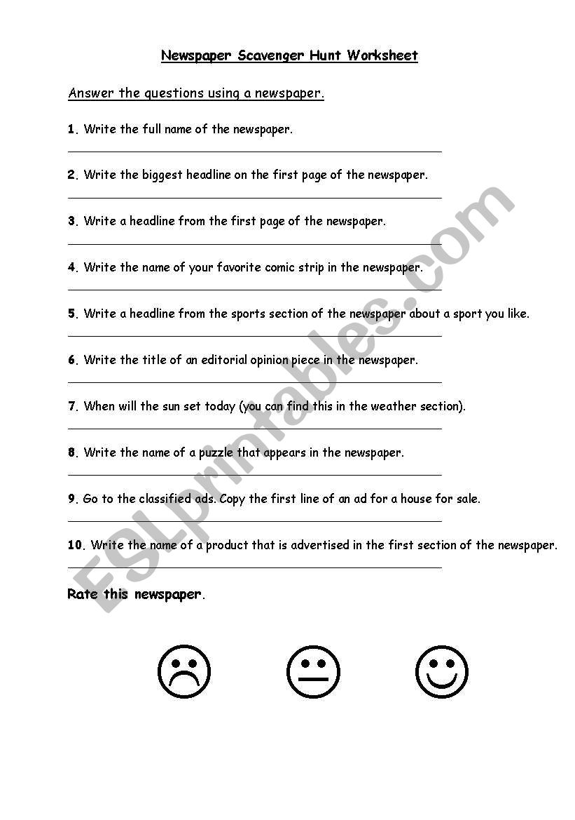 Newspaper Exercise worksheet