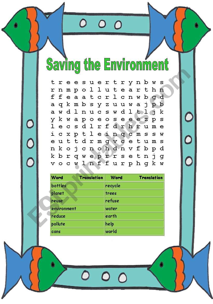 environment word search worksheet