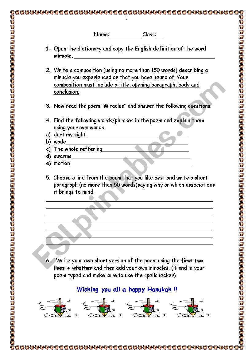 Hannuka Activity worksheet