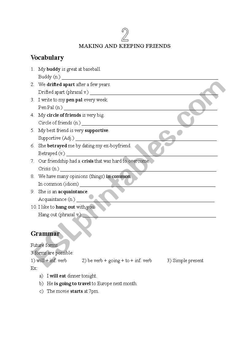 Making and Keeping Friends worksheet