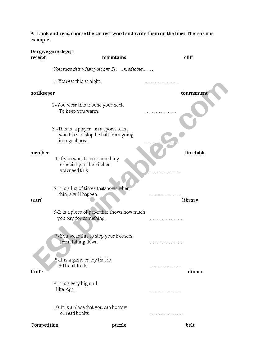 a sample ket exam worksheet