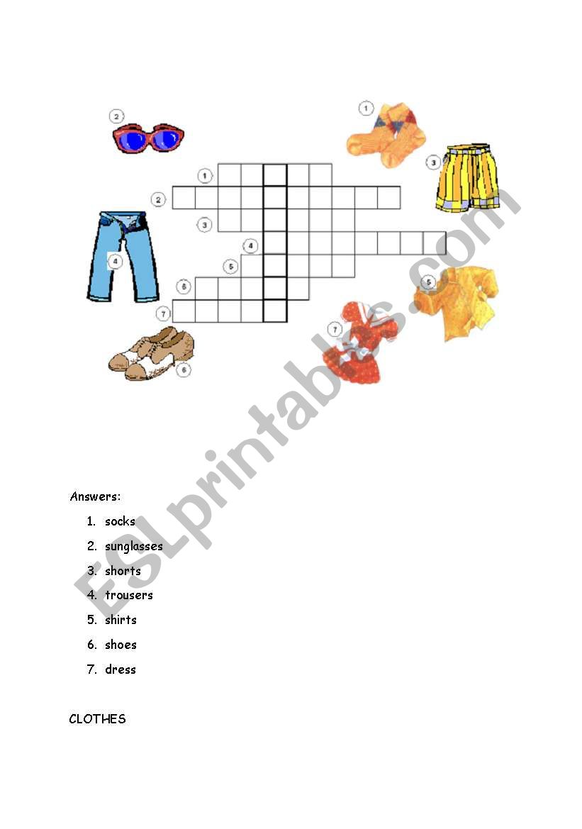 CLOTHES CROOSWORD worksheet