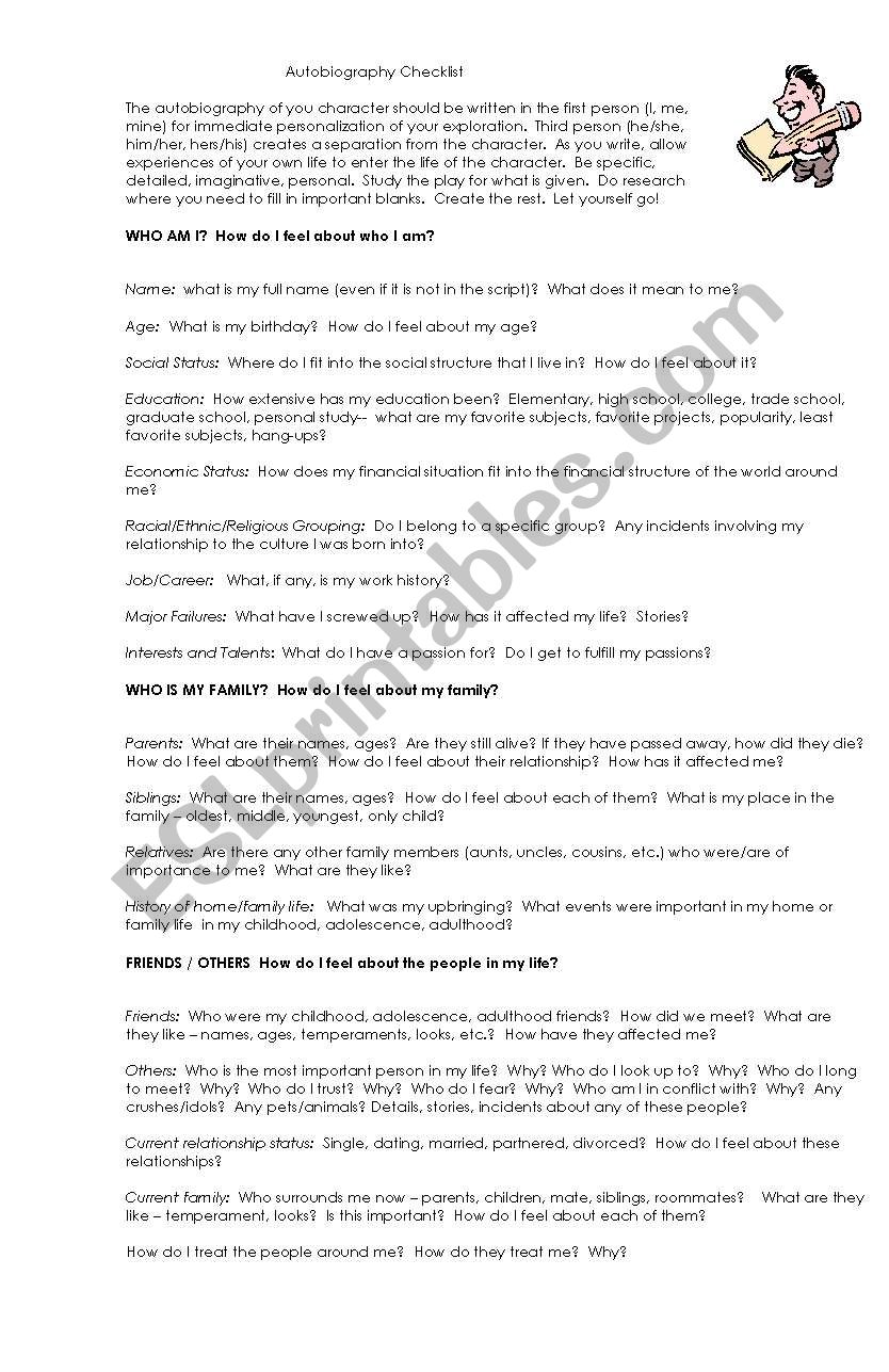 autobiography worksheet