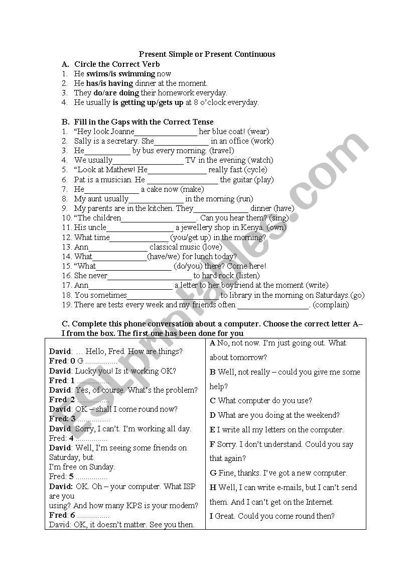 Simple Present or Simple Past worksheet