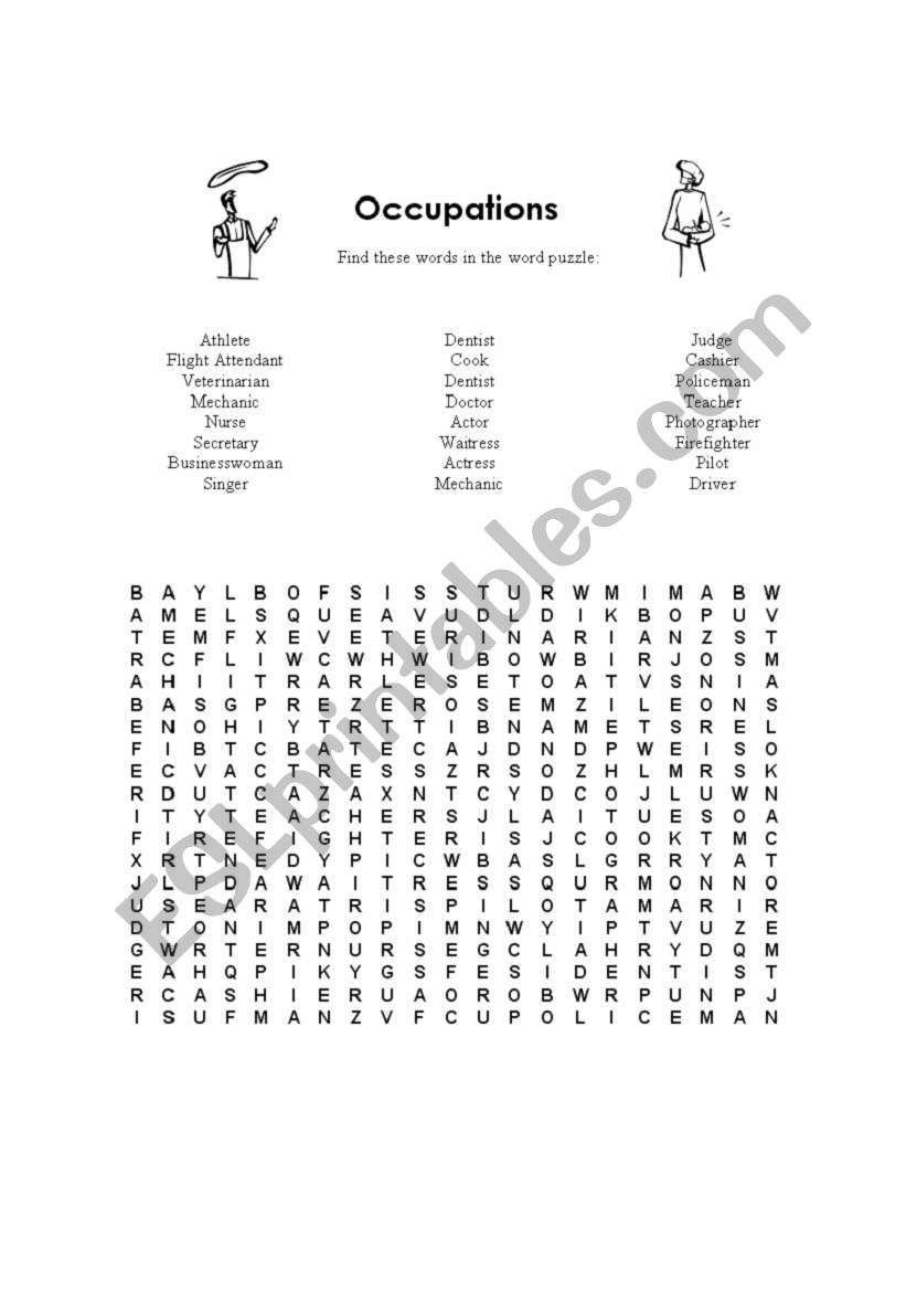 Jobs & Occupations Word Puzzle