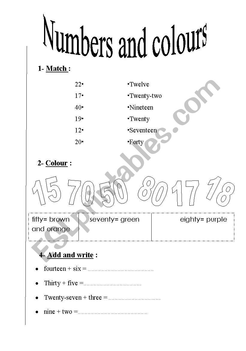 numbers and colours worksheet