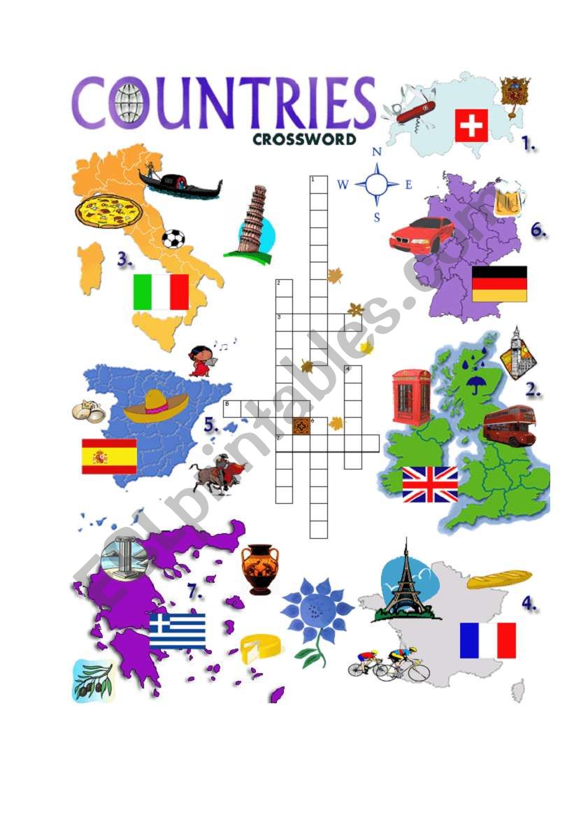 COUNTRIES CROSSWORD worksheet