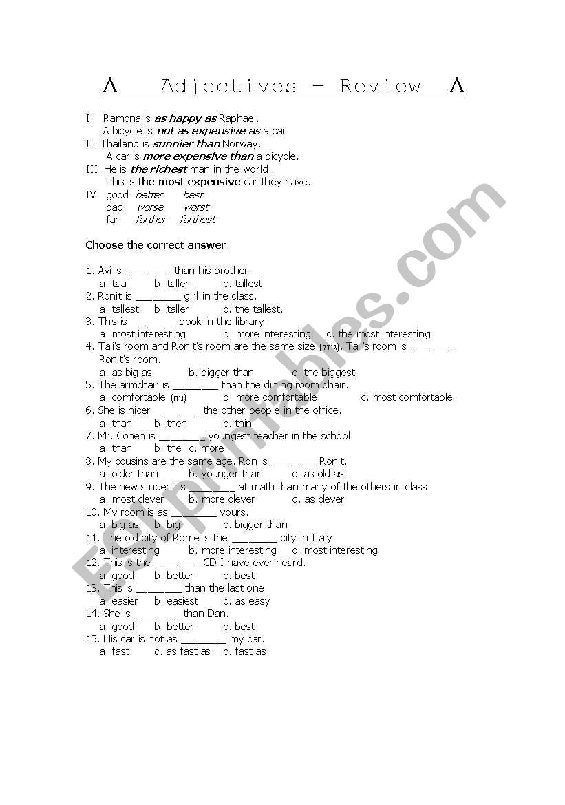 Adjectives  Review   worksheet