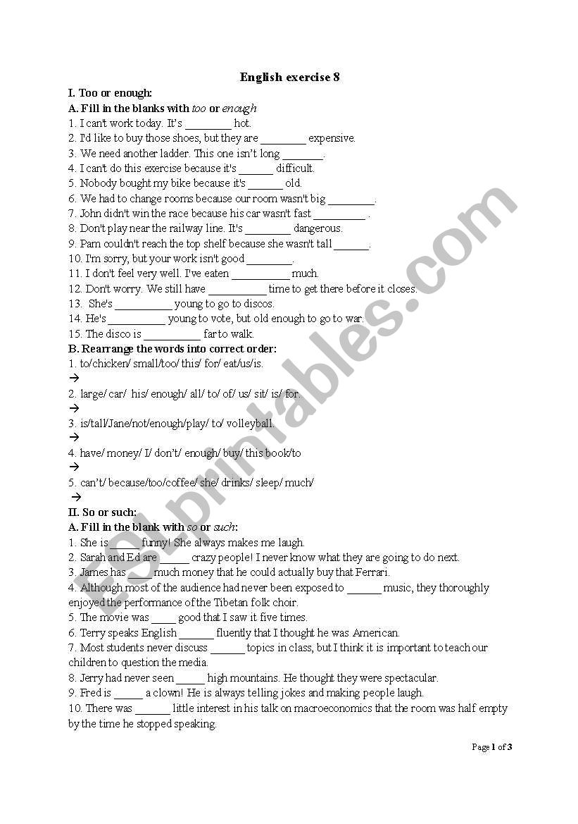  mixed english exercise worksheet