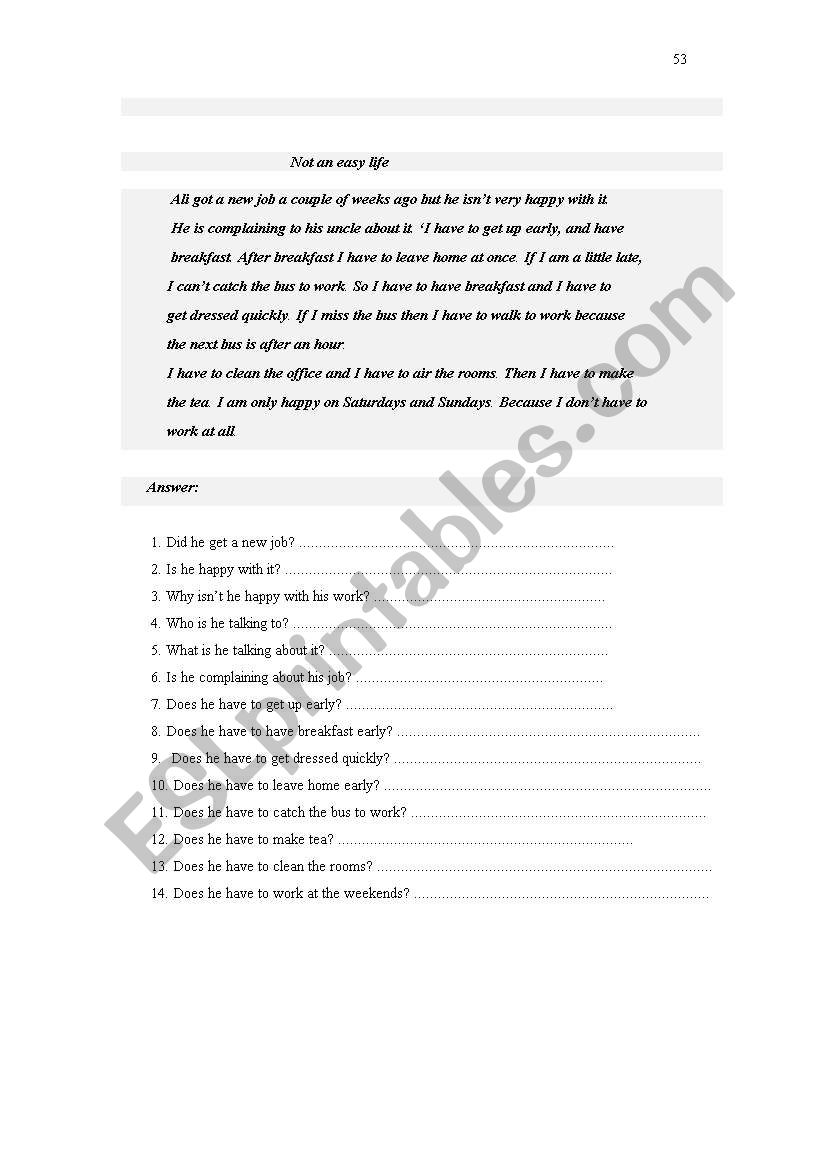 have to/has to text and its questions