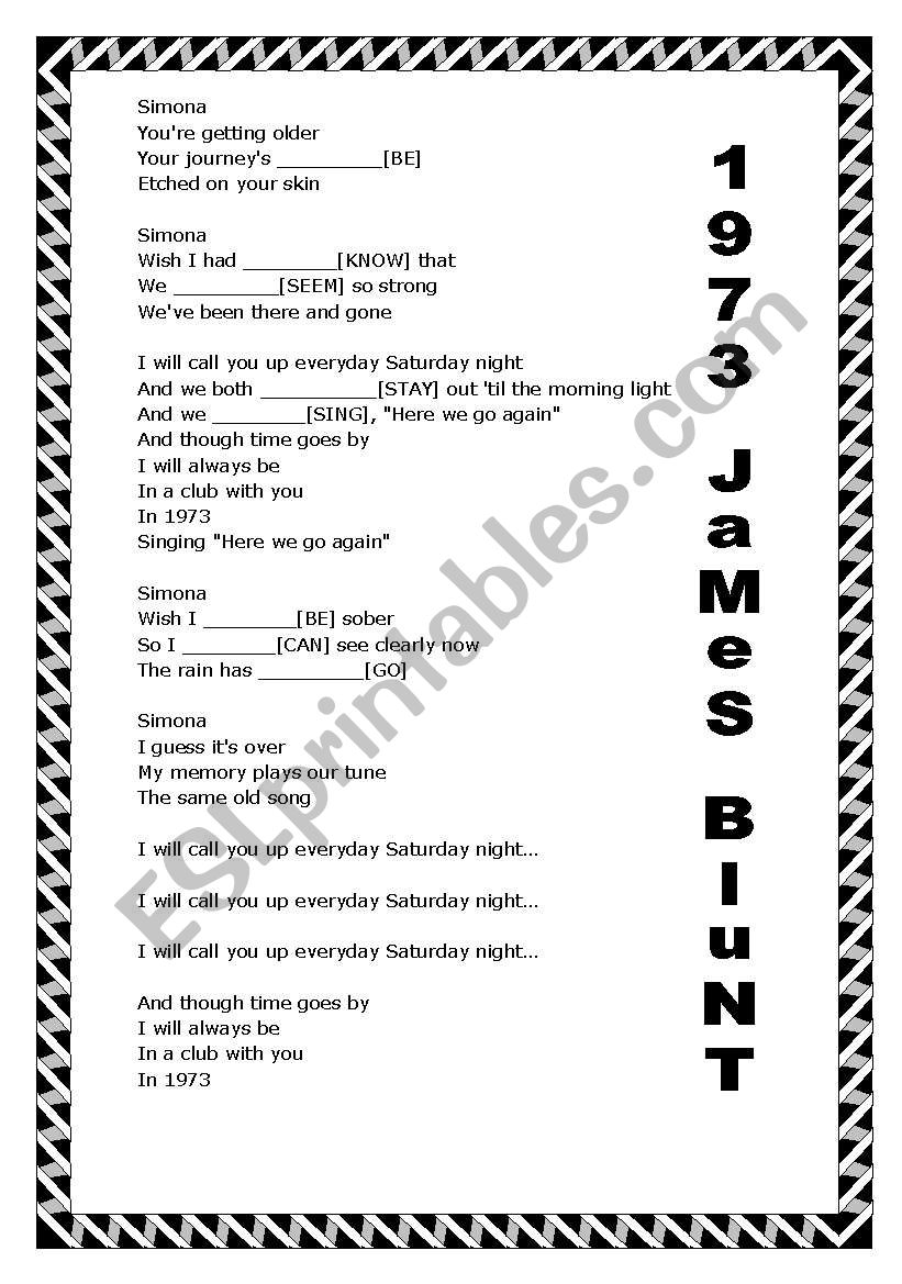 1973 James Blunt Song worksheet