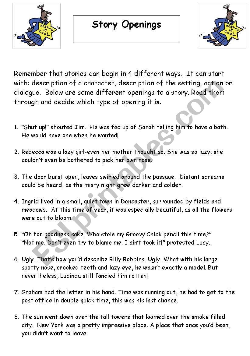 Story openings worksheet