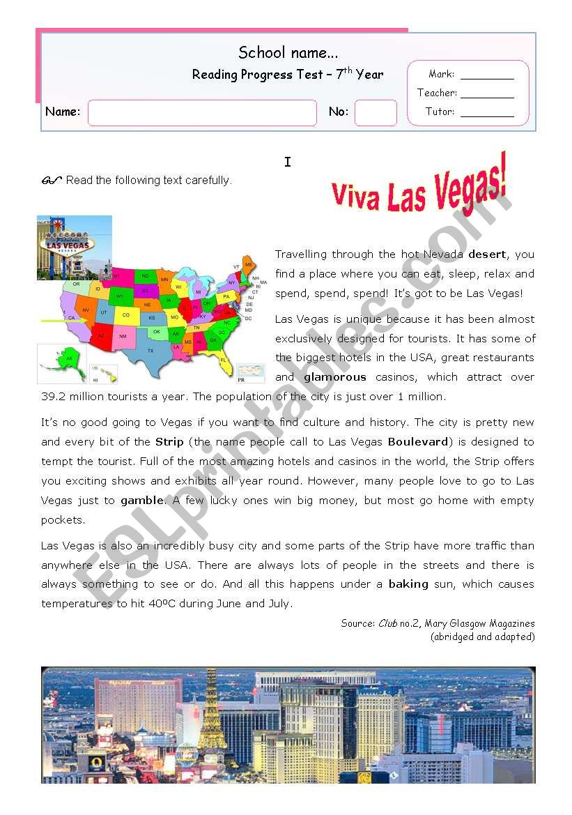 Viva Las vegas! Reading for Upper Elementary or Lower Intermediate students