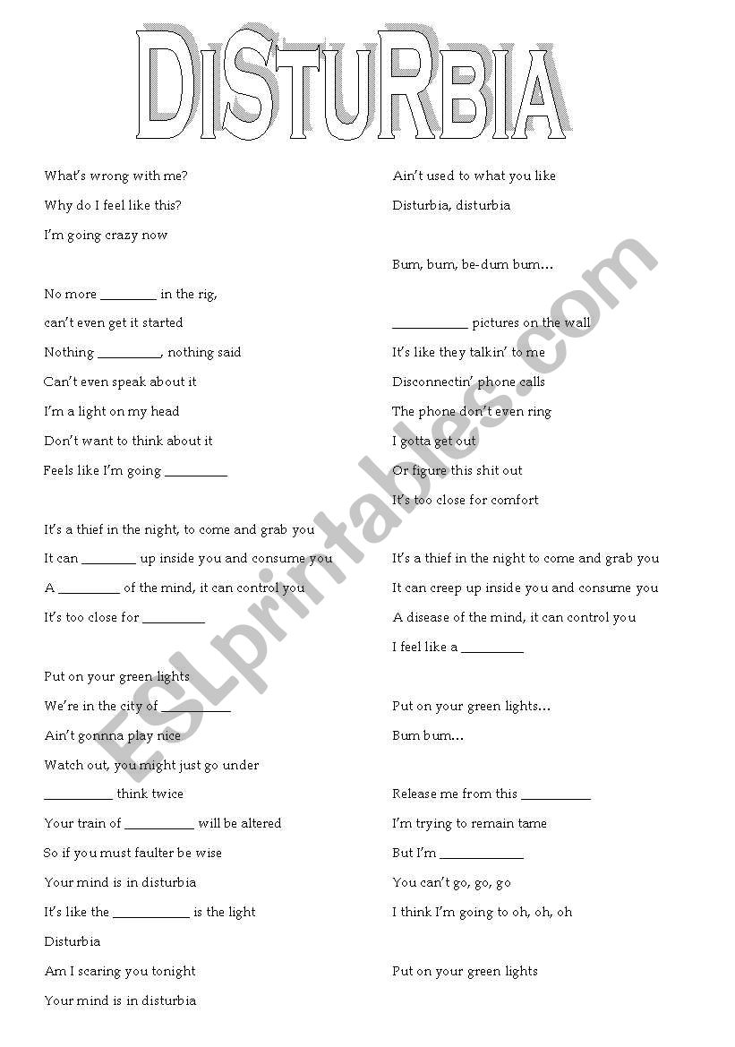 Disturbia-Rihanna worksheet