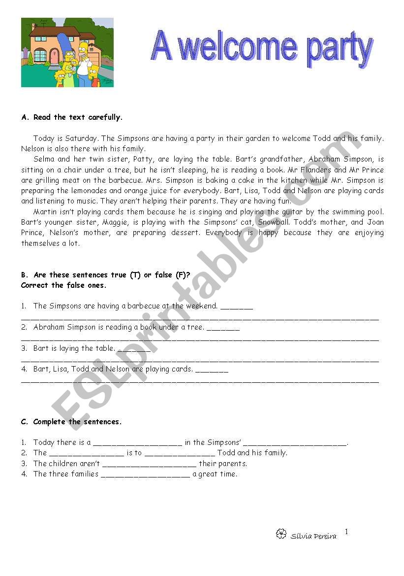 A welcome party worksheet
