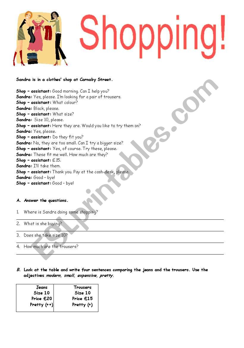 Shopping worksheet