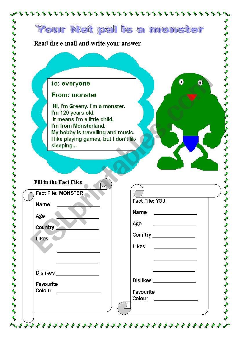 You Net pal is a monster worksheet