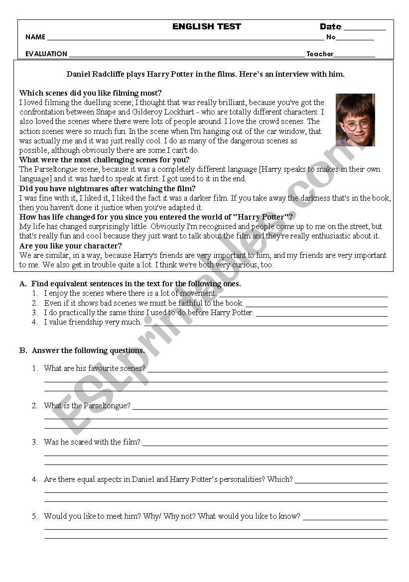 English test worksheet