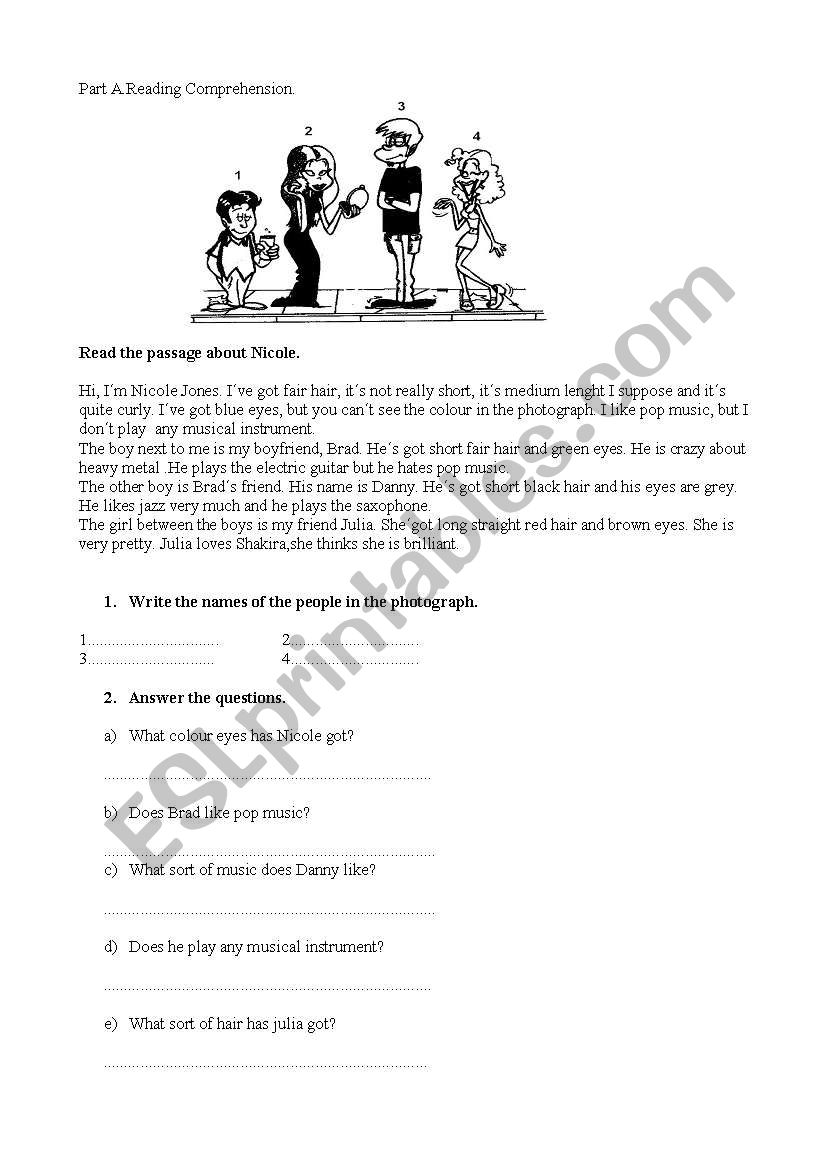 reading comprehension worksheet