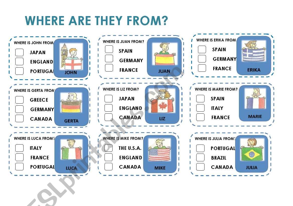 WHERE ARE THEY FROM? worksheet