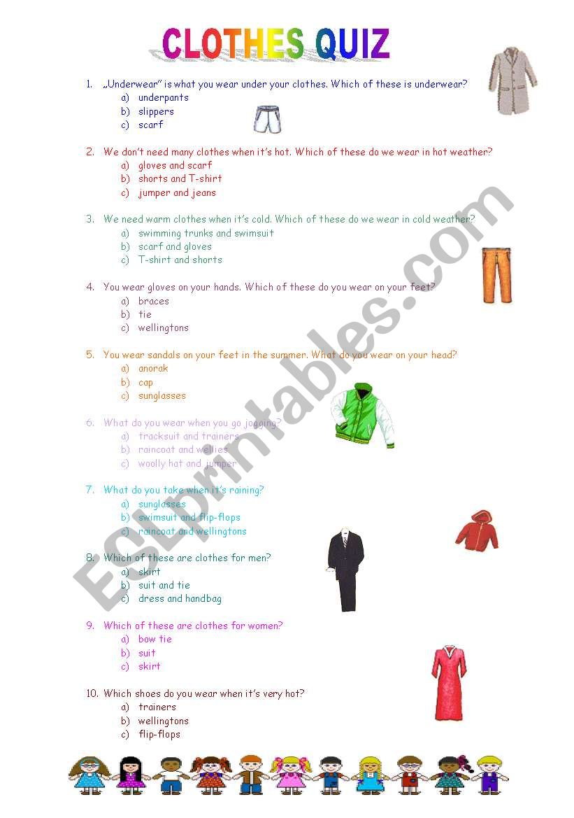 Clothes quiz worksheet