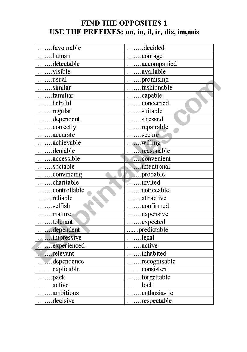 opposites worksheet