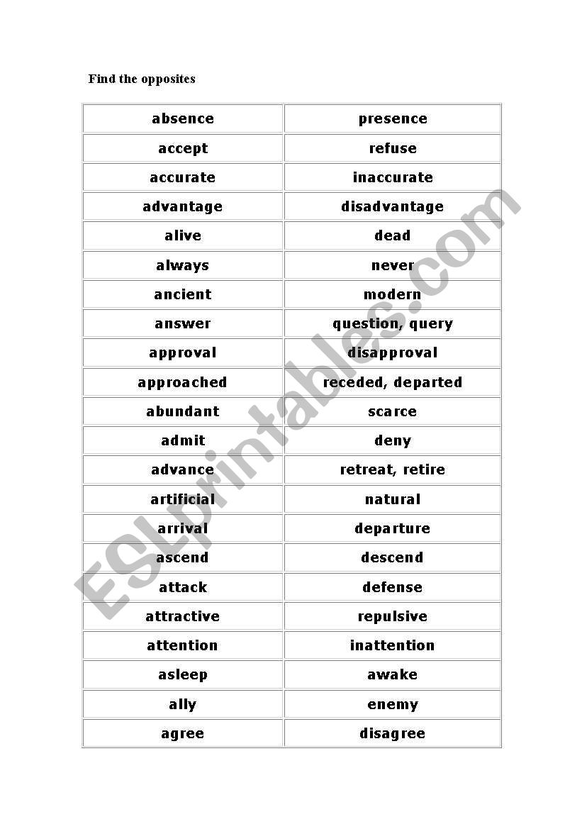 opposites 2 worksheet