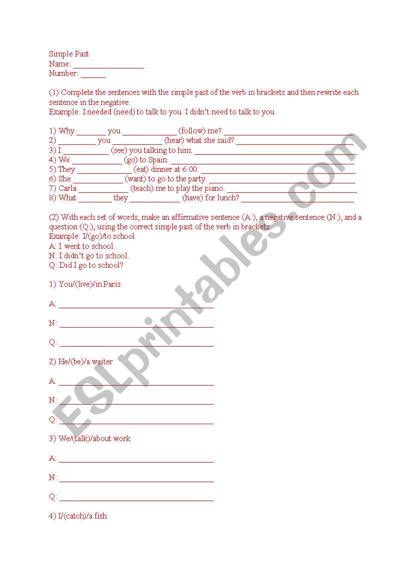 simple past worksheet