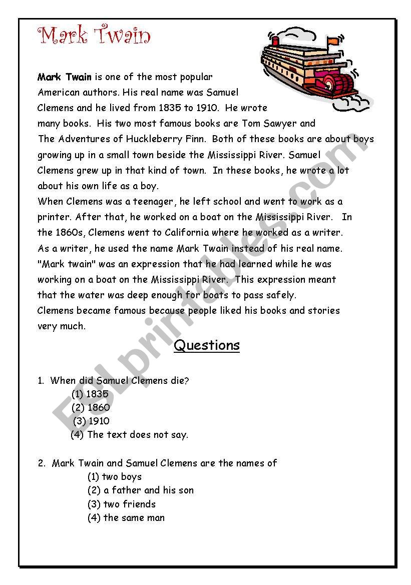 Mark Twain worksheet