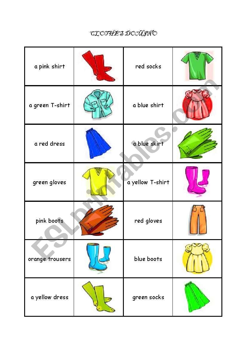 CLOTHES DOMINO - ESL worksheet by yolanda22