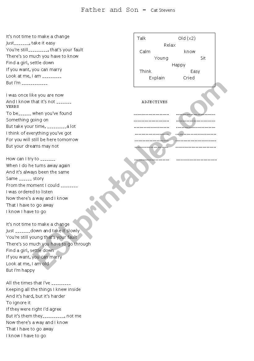 Father and son - Cat stevens worksheet