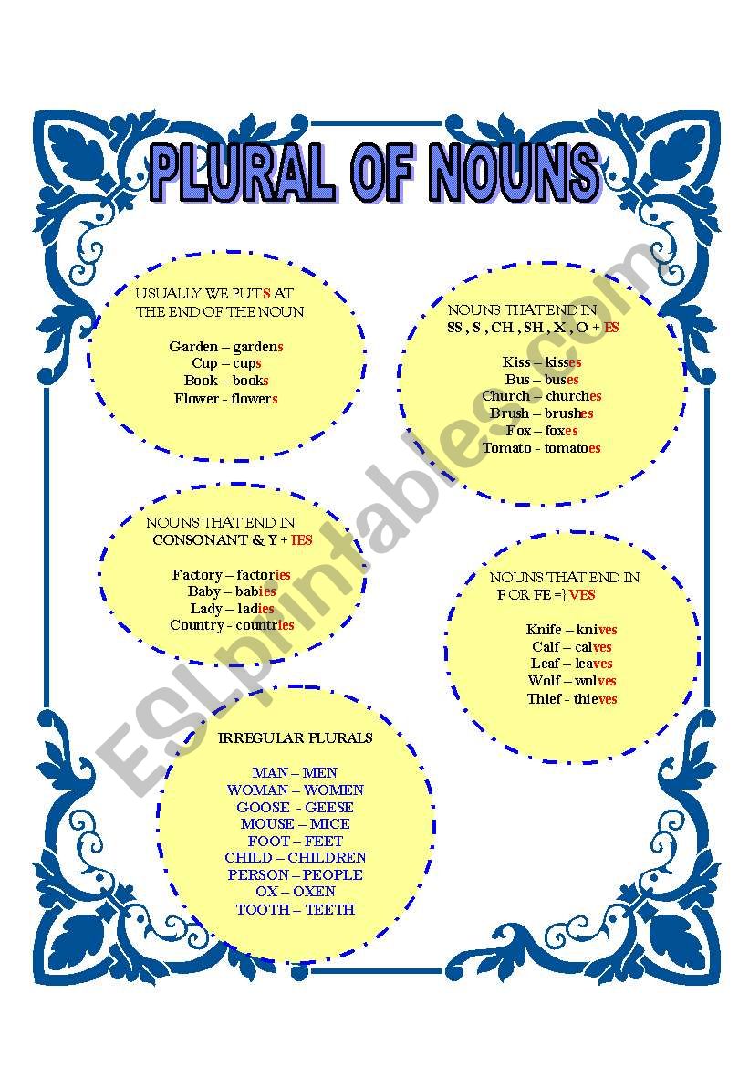 PLURAL OF NOUNS worksheet