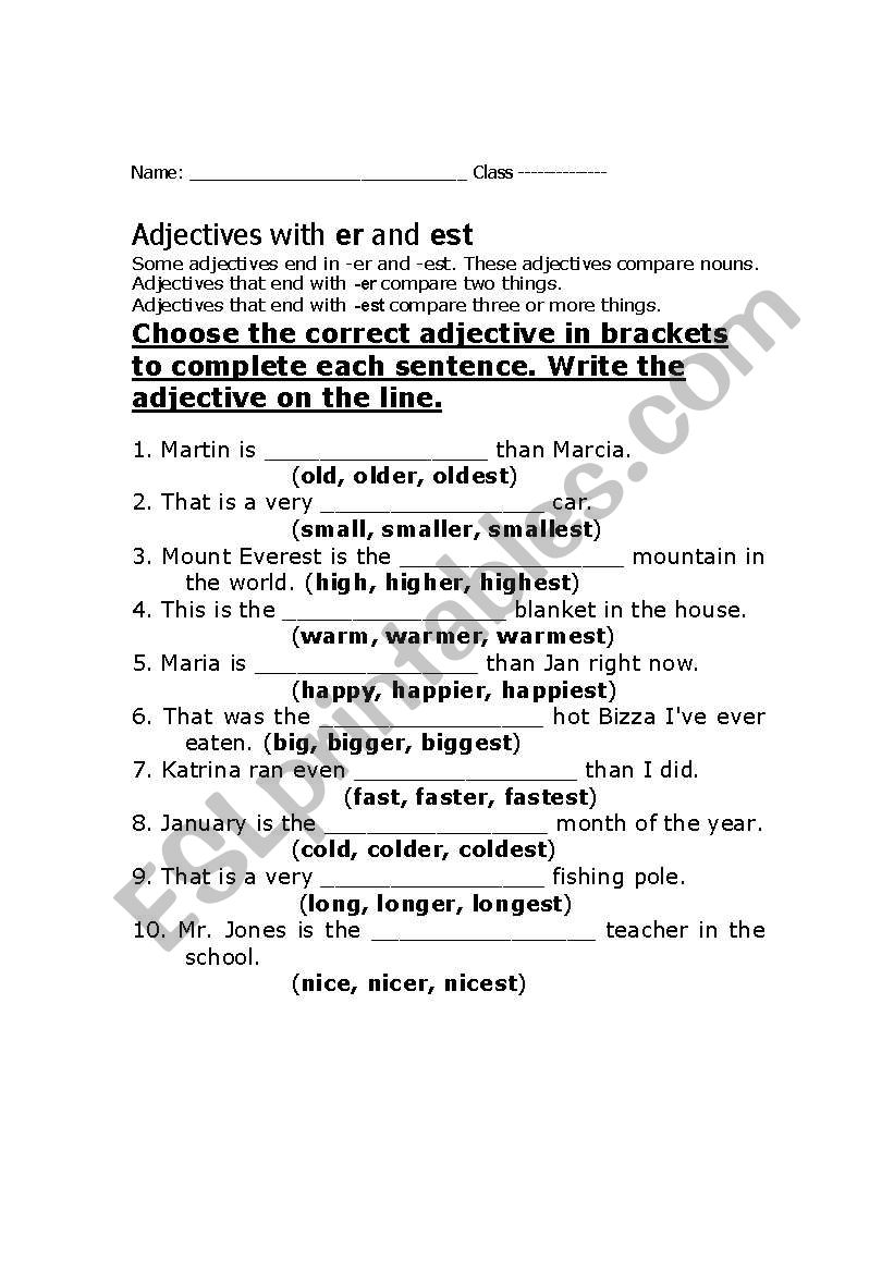 Adjectives worksheet